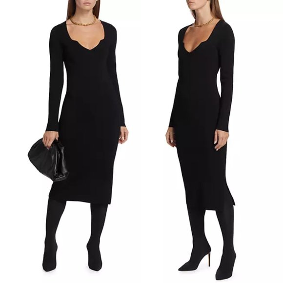NWT Veronica Beard Imka Sheath Midi Dress Sz XS Black Cashmere Knit Sweetheart - Picture 1 of 2